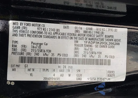 2016 Ford Focus Se from USA, damaged, VIN 1FADP3K20GL266288